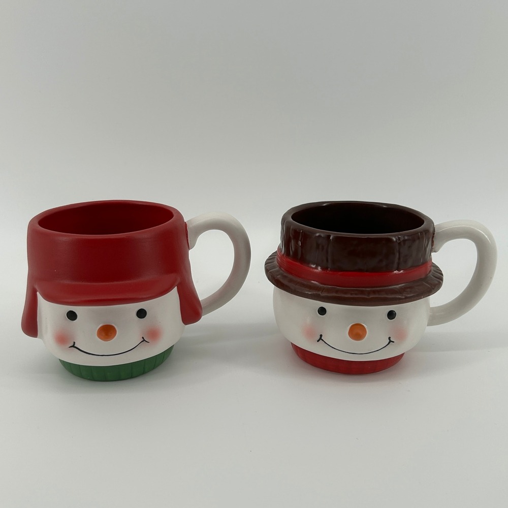 Hallmark Snowman Mug Set of 2 Christmas Holiday Ceramic Festive Discontinued